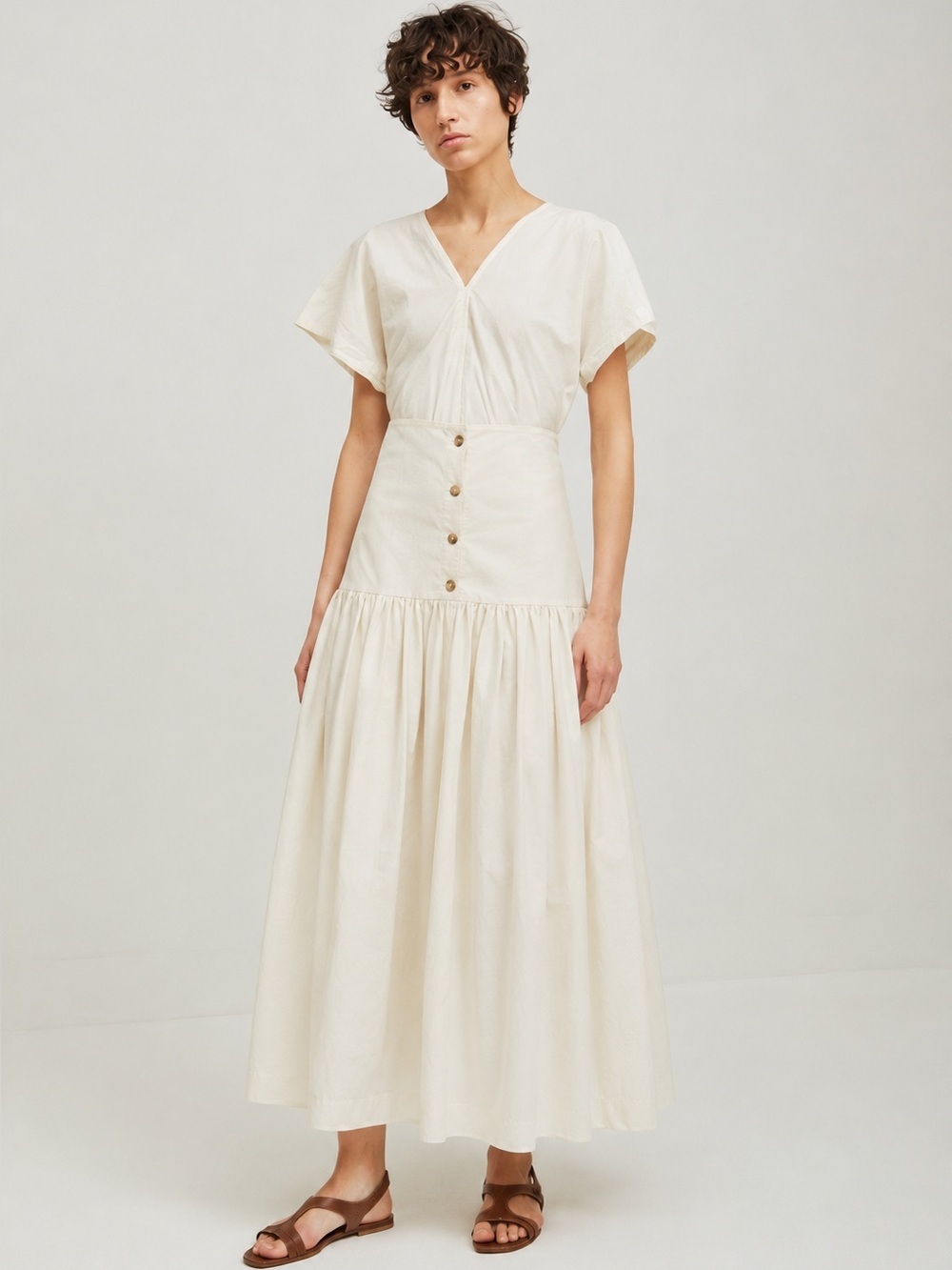 Black Crane Lantan Pleated Cotton Skirt Ivory Button Front Drop Waist Small